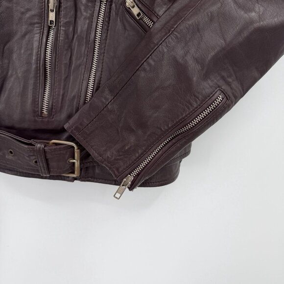 Quince Women's Port Leather Motorcycle Jacket sz M Medium Sheep Leather Belted - Picture 10 of 16